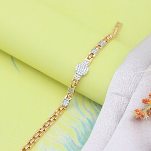 Elegant Rose Gold Bracelet with Pave Circle and Link Design, XPBL0653 - Picture 7 of 12